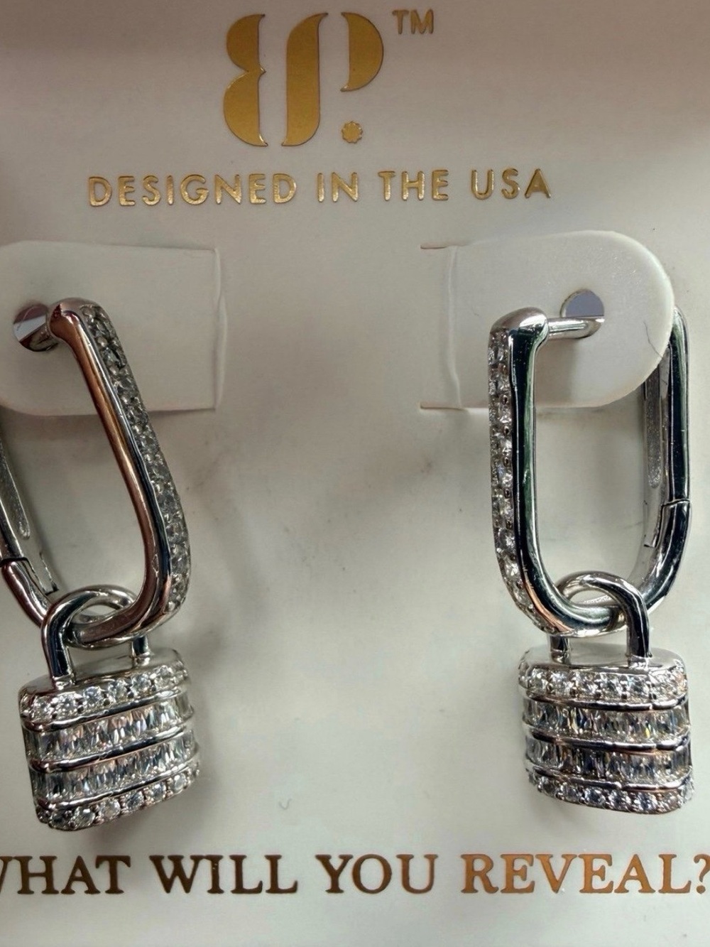 BP Silver Crystal Padlock Drop Earrings - Sterling Collection